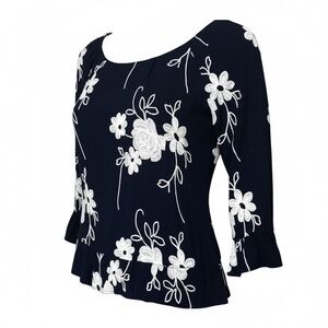 Forgotten Grace light and  airy navy blue boho off the shoulders top w em…